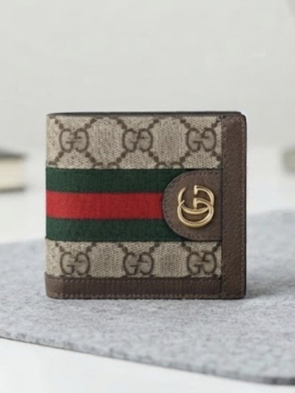 ​Gucci GG Supreme Ophidia Green/Red Web Bi-fold Wallet